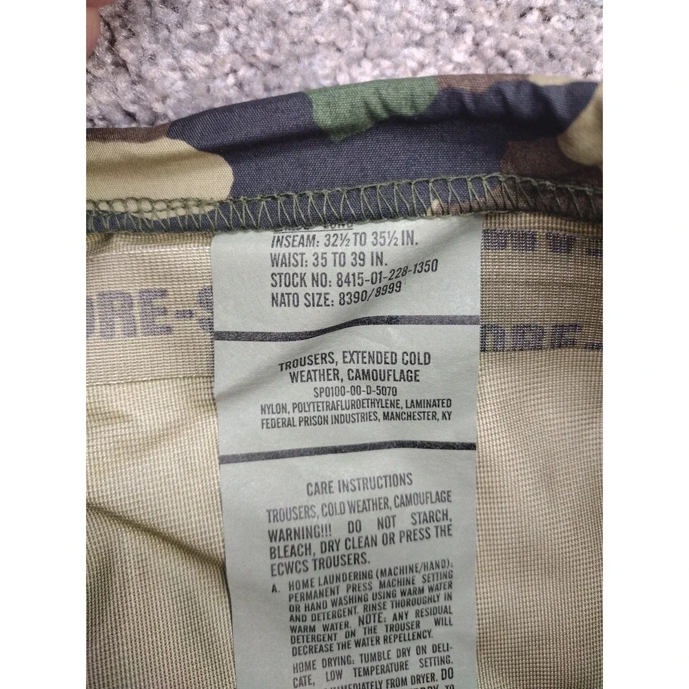 Vtg 90s USGI US Military Gore Seam Woodland Camo Cold Weather Trouser Large Long